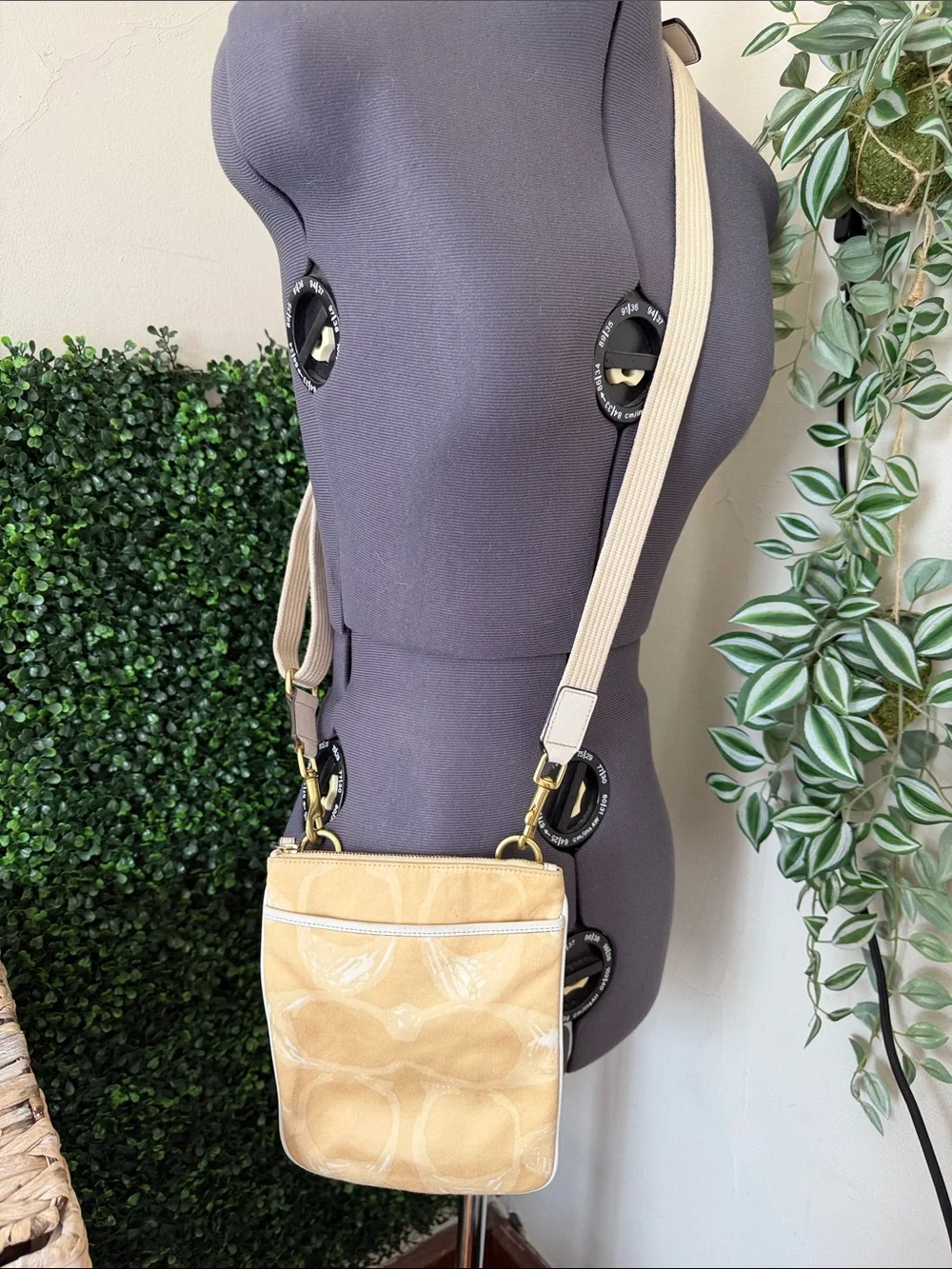 Coach Beige/Yellow Patent Signature Crossbody Bag